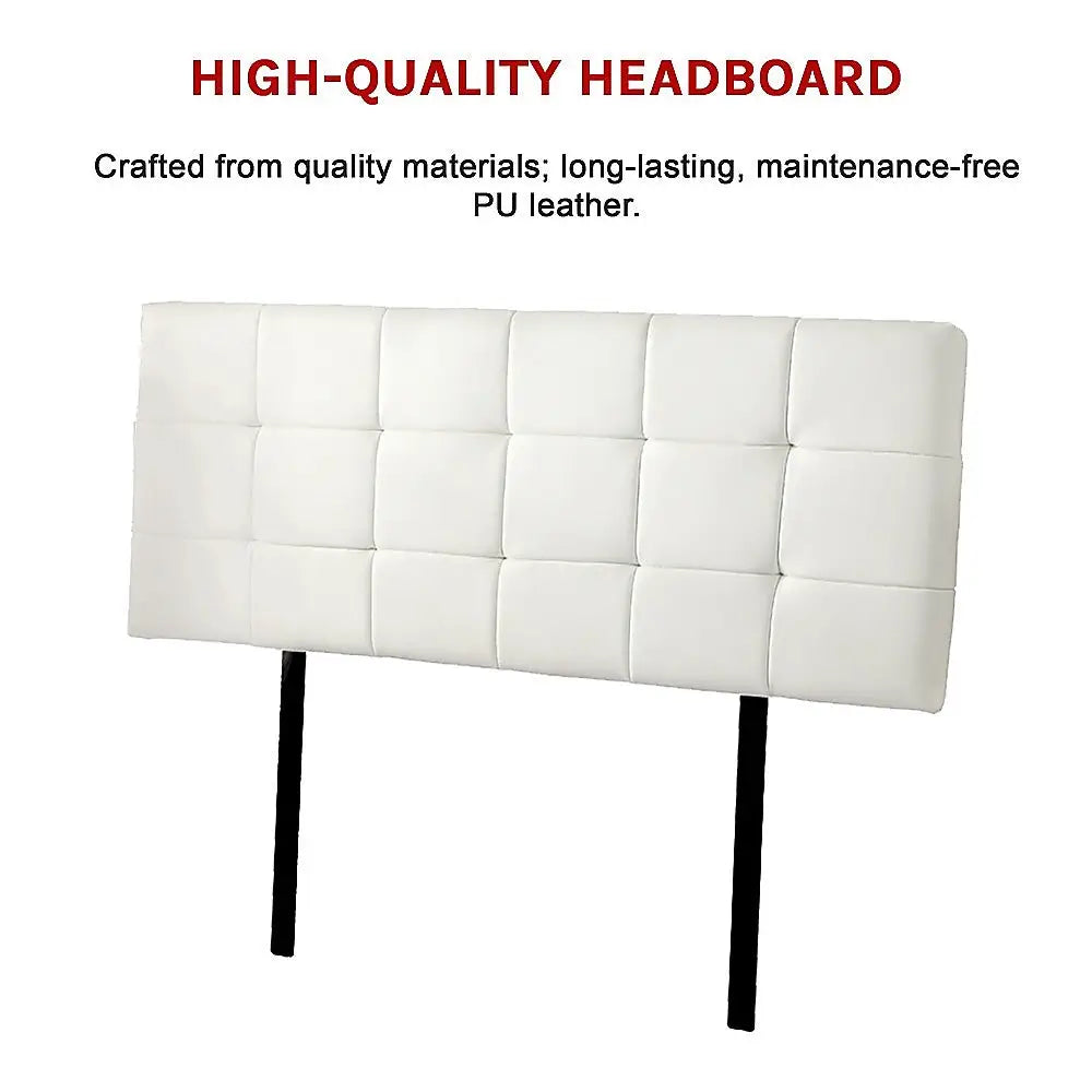 PU Leather Queen Bed Deluxe Headboard Bedhead - White - Furniture > Bedroom