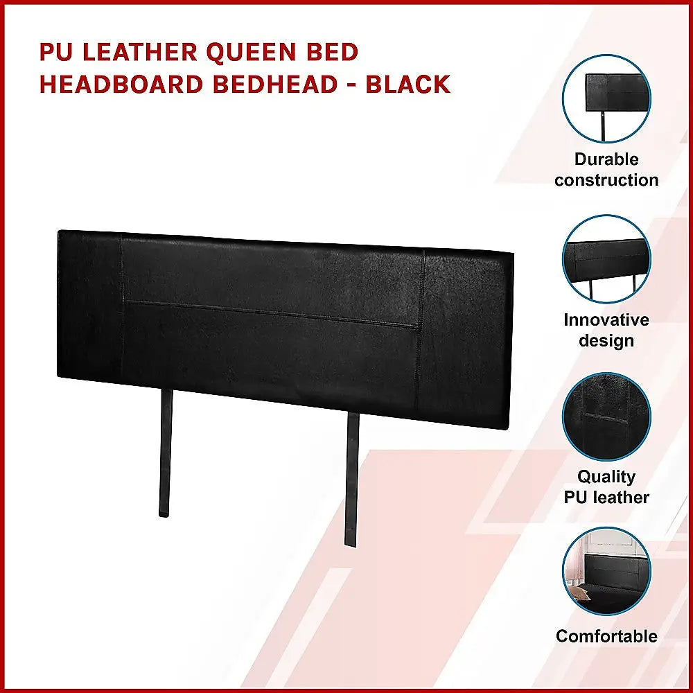 PU Leather Queen Bed Headboard Bedhead - Black - Furniture > Bedroom