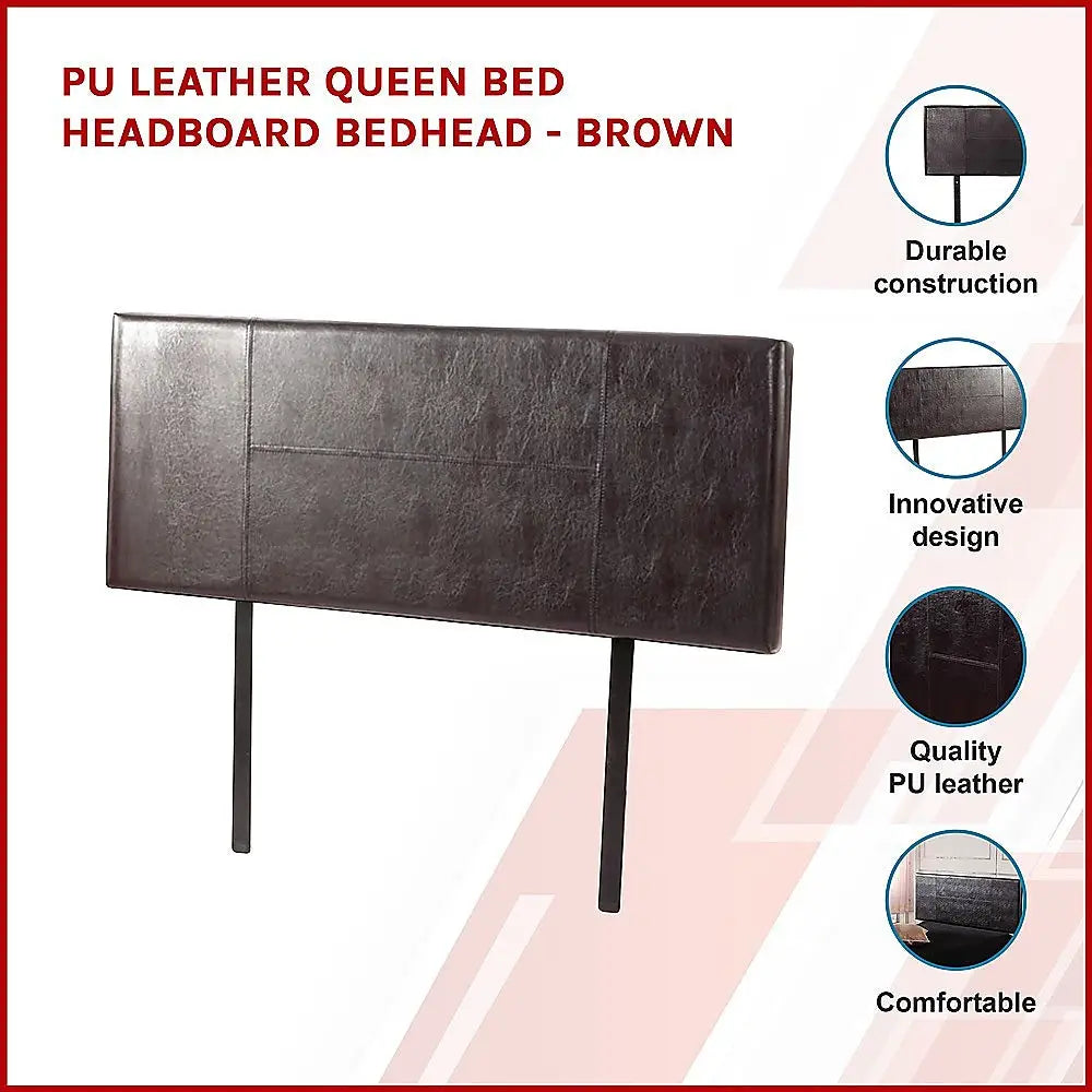 PU Leather Queen Bed Headboard Bedhead - Brown - Furniture > Bedroom