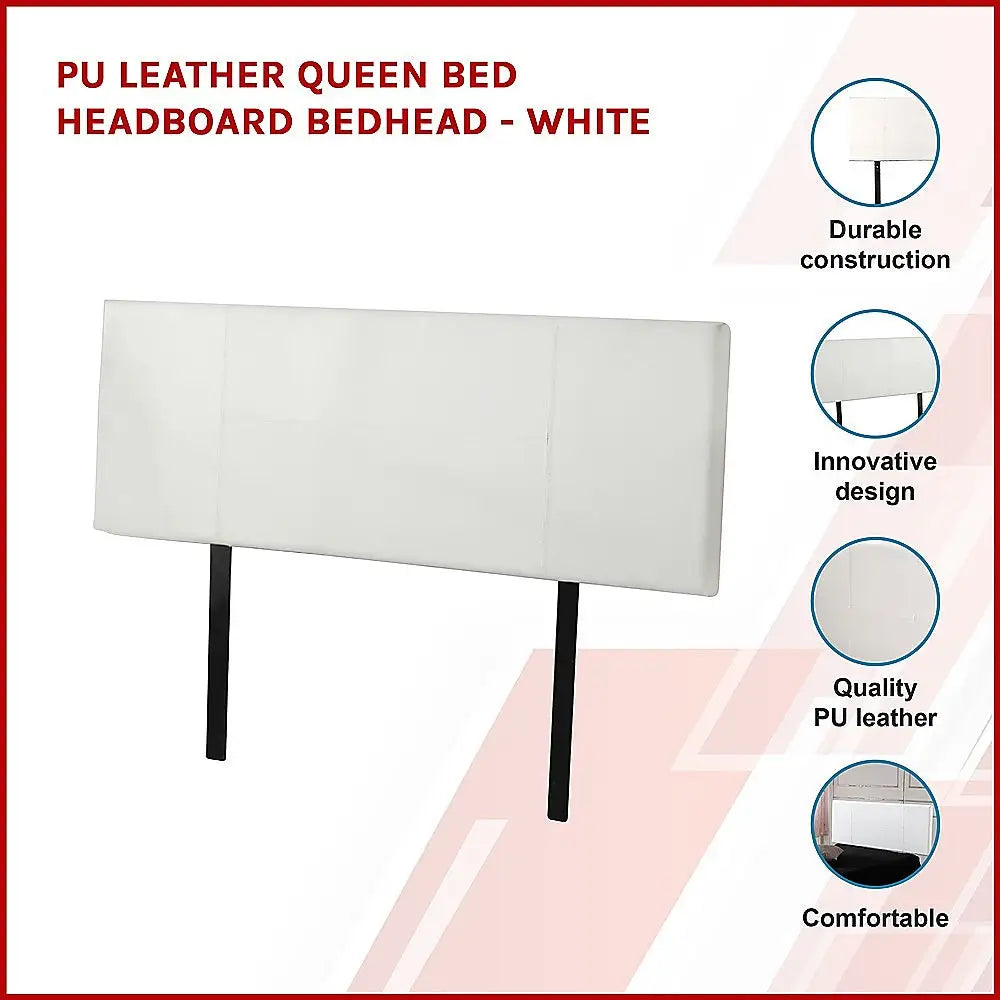 PU Leather Queen Bed Headboard Bedhead - White - Furniture > Bedroom