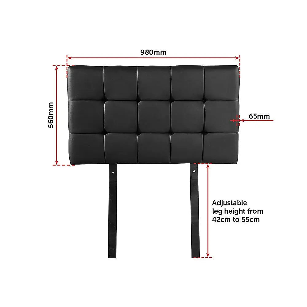 PU Leather Single Bed Deluxe Headboard Bedhead - Black - Furniture > Bedroom