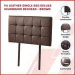 PU Leather Single Bed Deluxe Headboard Bedhead - Brown - Furniture > Bedroom