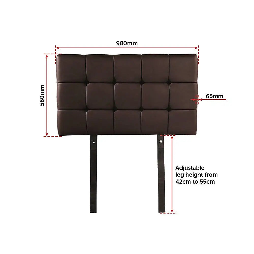PU Leather Single Bed Deluxe Headboard Bedhead - Brown - Furniture > Bedroom
