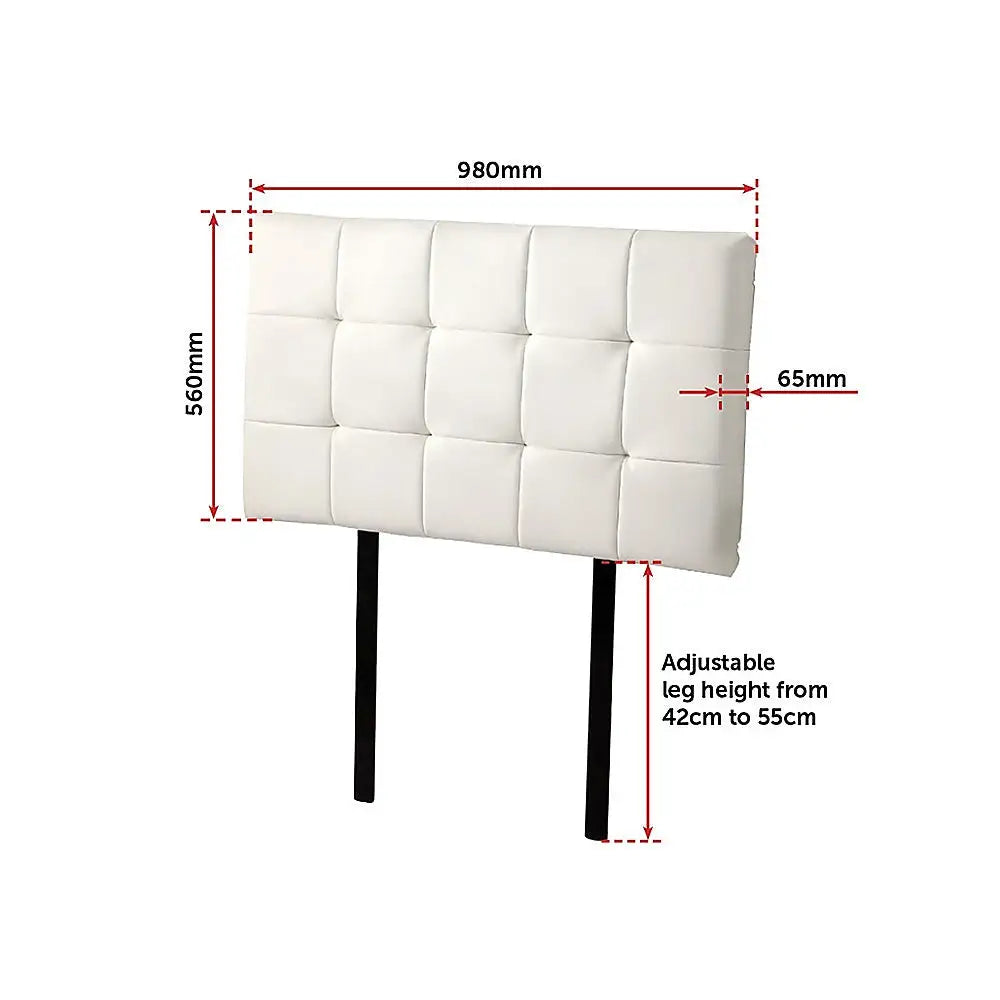 PU Leather Single Bed Deluxe Headboard Bedhead - White - Furniture > Bedroom