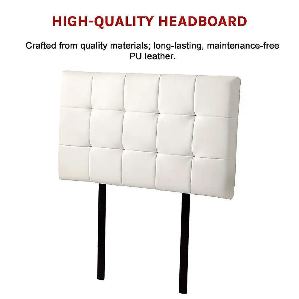 PU Leather Single Bed Deluxe Headboard Bedhead - White - Furniture > Bedroom