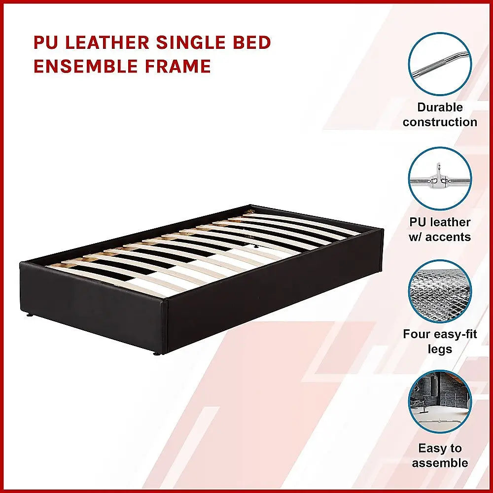 PU Leather Single Bed Ensemble Frame - Furniture > Bedroom > Beds & Bed Frames