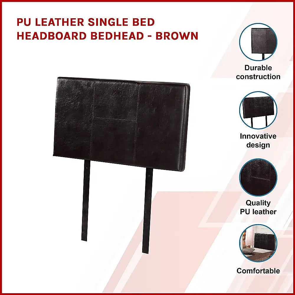 PU Leather Single Bed Headboard Bedhead - Brown - Furniture > Bedroom