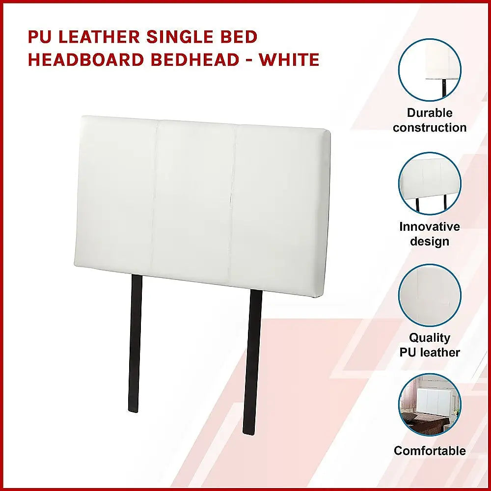PU Leather Single Bed Headboard Bedhead - White - Furniture > Bedroom
