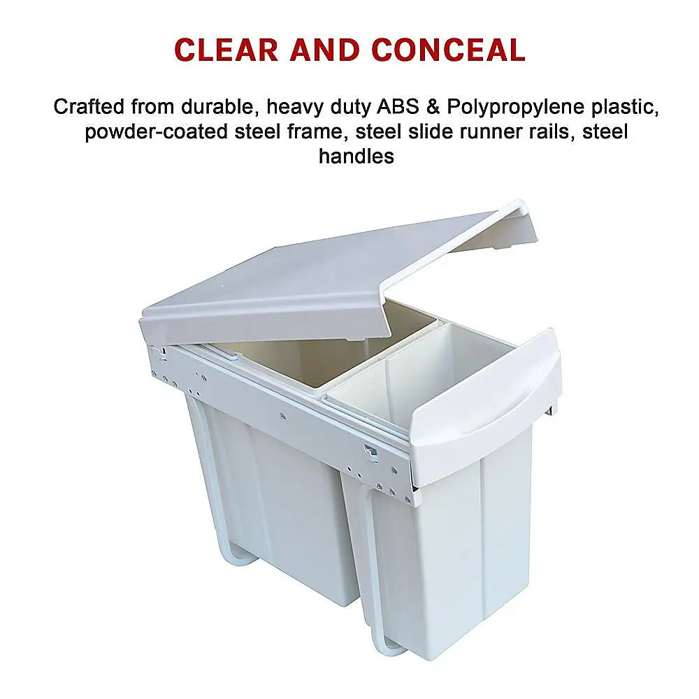 Pull Out Bin Kitchen Double Dual Slide Garbage Rubbish Waste 10L + 20L - Home & Garden > Kitchenware