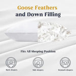 Puredown Goose Down and Feather Pillow Inserts for Sleeping 100% Cotton Fabric Cover Bed Pillows Set of 2 White Queen