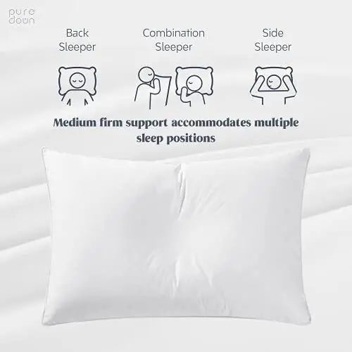 Puredown Goose Down and Feather Pillow Inserts for Sleeping 100% Cotton Fabric Cover Bed Pillows Set of 2 White Queen