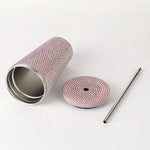 Purple Diamond-Inlaid Insulated 304 Stainless Steel Cup with Straw - Double-Walled Rhinestone Coffee Mug Gift Cup