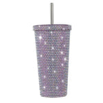Purple Diamond-Inlaid Insulated 304 Stainless Steel Cup with Straw - Double-Walled Rhinestone Coffee Mug Gift Cup