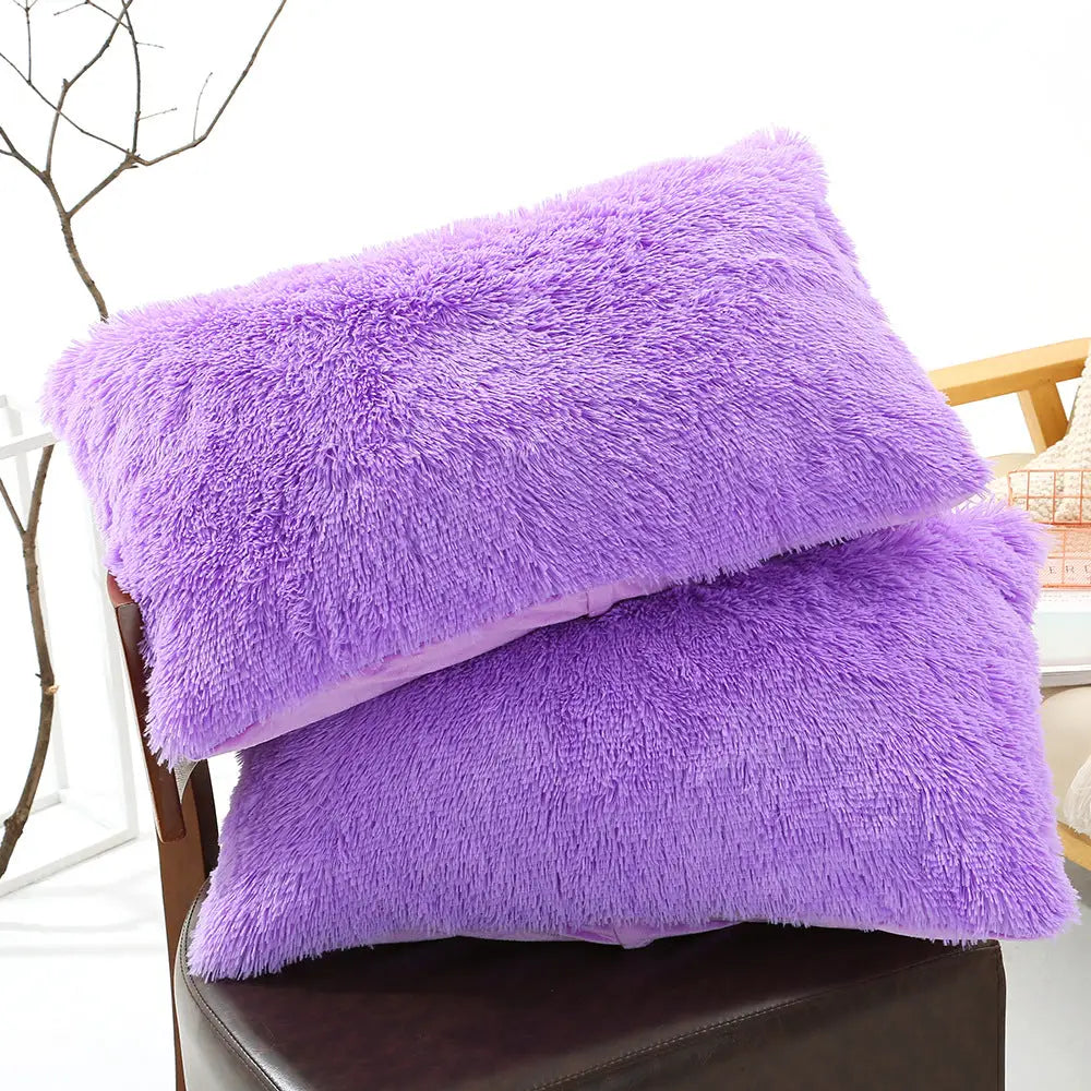 Purple Faux Fur Pillowcase Set - Crystal Velvet Plush Throw Pillow Covers Bedding Accent (50x70cm Pair) - Home & Garden