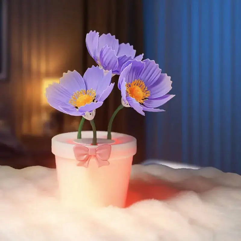 Purple Flowers Silicone Touch Flower Aromatherapy Night Light Pot - Romantic Home Decor for Kids and Adults - Home &