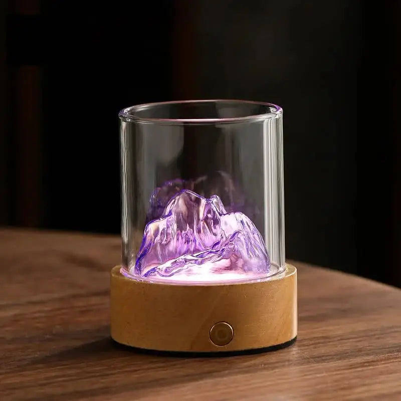 Purple LED Glass Night Light with Mountain Design USB Rechargeable - Home & Garden > Lighting > Night Lights & Ambient