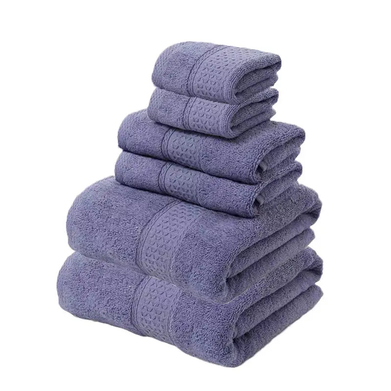 Purple Luxury 6-Piece 100% Cotton Towel Set - 2 Bath Towels 2 Hand Towels 2 Face Towels - Home & Garden > Bathroom