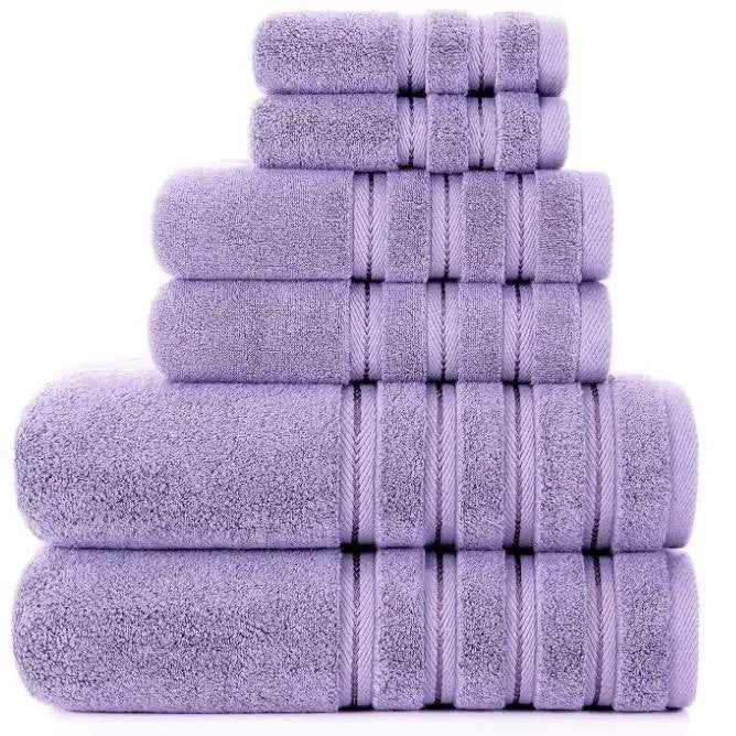 Purple Luxury 6-Piece Combed Cotton Towel Bale Set - Ultra Soft & Absorbent Bath Hand Face Towels - Home & Garden >