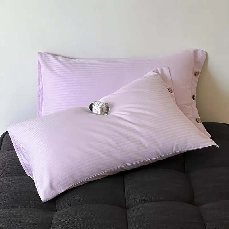 Purple Pinstripe Long Staple Cotton Sateen Pillowcase Set - Jacquard Striped Pure Cotton 48x74cm (Pair) - Home & Garden
