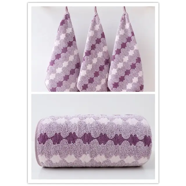 Purple Premium Coral Fleece Towel Set - 1 Bath Towel (88x170cm) + 3 Hand Towels (35x35cm) - Soft Absorbent
