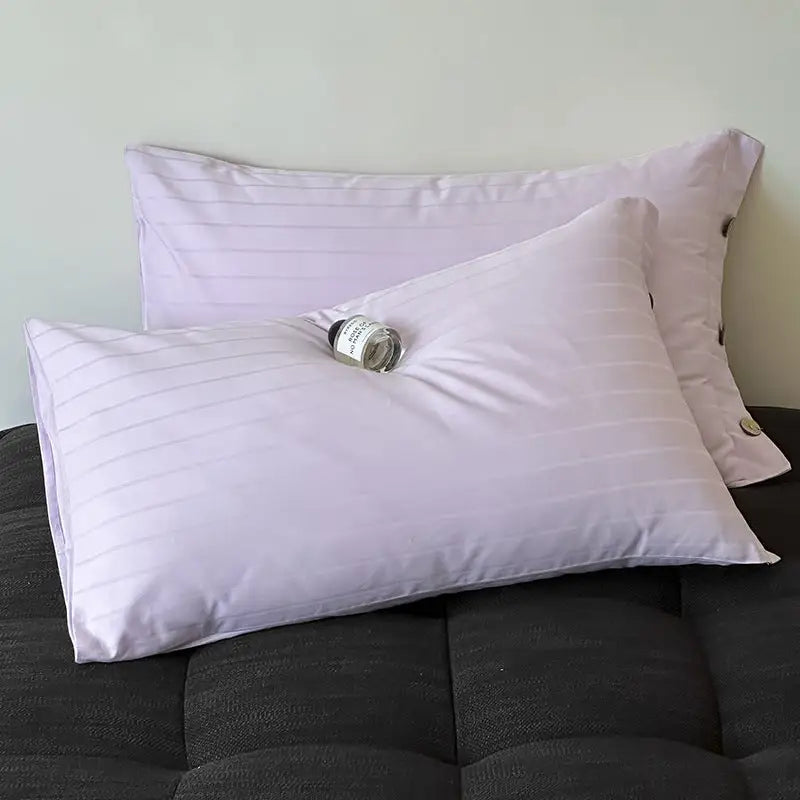 Purple Wide Stripes Long Staple Cotton Sateen Pillowcase Set - Jacquard Striped Pure Cotton 48x74cm (Pair) - Home &