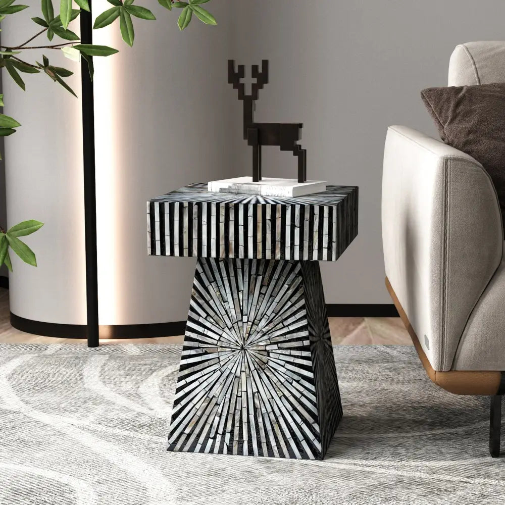 PYRAMID MOTHER OF PEARL HAND MADE SIDE TABLE - Furniture > Living Room > Side Tables