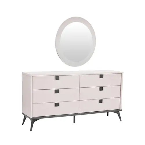 Queen 4 Pcs Bedroom Suite with Dresser Fabric Upholstery MDF Combination of Champagne and Black Colour - Furniture >