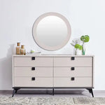 Queen 4 Pcs Bedroom Suite with Dresser Fabric Upholstery MDF Combination of Champagne and Black Colour - Furniture >