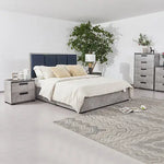 Queen 4 Pcs Bedroom Suite with Tallboy Fabric Upholstery MDF Combination of Black & Cement Colour - Furniture > Bedroom