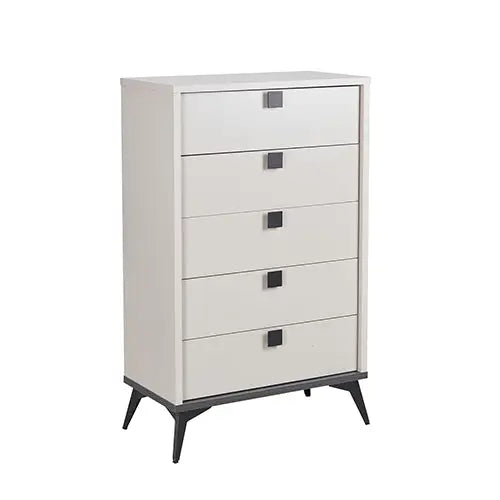 Queen 4 Pcs Bedroom Suite with Tallboy Fabric Upholstery MDF Combination of Champagne and Black Colour - Furniture >