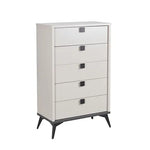 Queen 4 Pcs Bedroom Suite with Tallboy Fabric Upholstery MDF Combination of Champagne and Black Colour - Furniture >