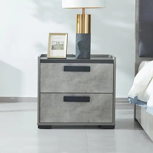 Queen 4 Pcs Bedroom Suite with Tallboy Fabric Upholstery MDF Combination of Black & Cement Colour - Furniture > Bedroom