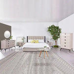 Queen 5 Pcs Bedroom Suite Fabric Upholstery MDF Combination of Champagne and Black Colour - Furniture > Bedroom > Beds