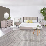 Queen 5 Pcs Bedroom Suite Fabric Upholstery MDF Combination of Champagne and Black Colour - Furniture > Bedroom > Beds
