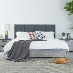 Queen Bed Frame Fabric Upholstery MDF in Cement Colour - Furniture > Bedroom > Beds & Bed Frames