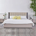 Queen Bed Frame Fabric Upholstery MDF LED Headboard in Champagne Colour - Furniture > Bedroom > Beds & Bed Frames