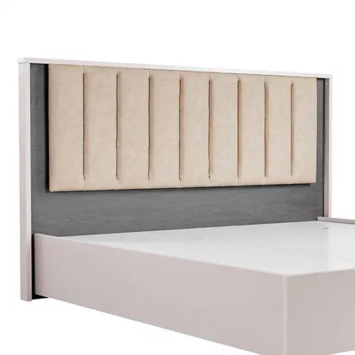 Queen Bed Frame Fabric Upholstery MDF LED Headboard in Champagne Colour - Furniture > Bedroom > Beds & Bed Frames