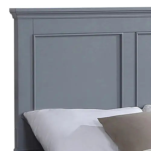 Queen Bed Frame in Solid Wood with Slats Support in Grey colour - Furniture > Bedroom > Beds & Bed Frames