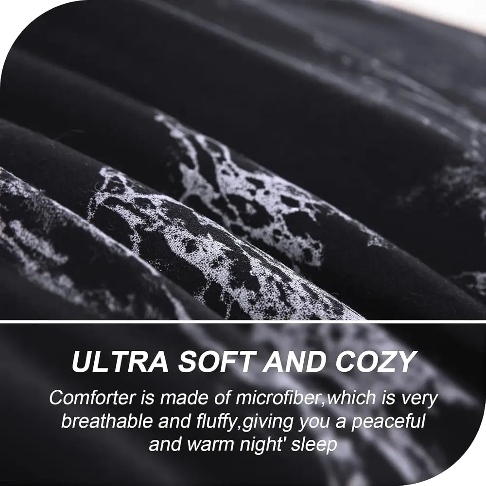 Queen Black Marble Comforter Set Bedding for All Seasons 3-Piece Set - Home & Garden > Bedding > Quilts & Duvets