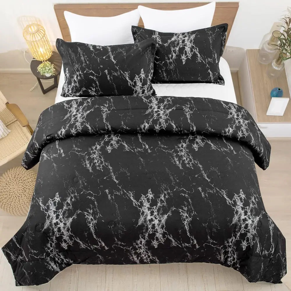 Queen Black Marble Comforter Set Bedding for All Seasons 3-Piece Set - Home & Garden > Bedding > Quilts & Duvets