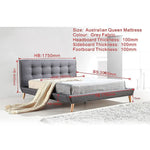 Queen Linen Fabric Deluxe Bed Frame Grey - Furniture > Bedroom > Beds & Bed Frames