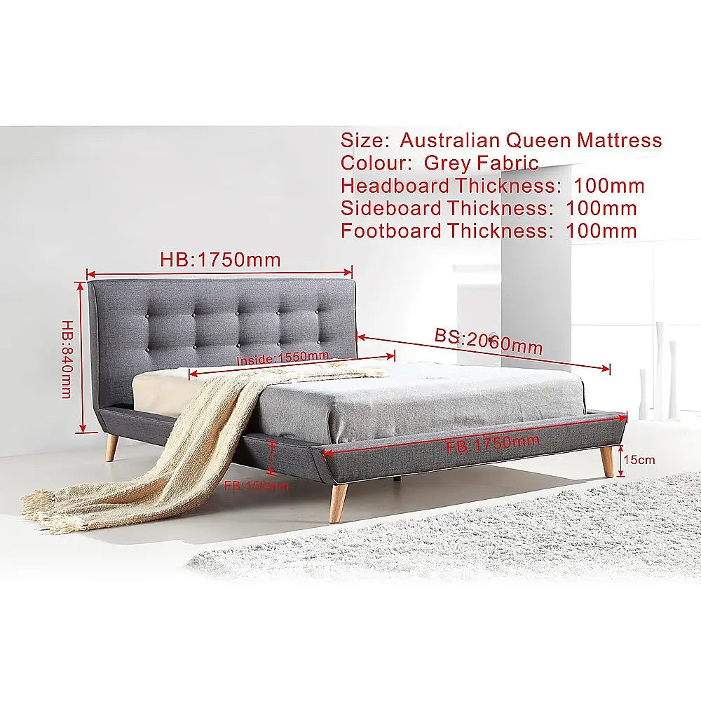 Queen Linen Fabric Deluxe Bed Frame Grey - Furniture > Bedroom > Beds & Bed Frames