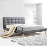 Queen Linen Fabric Deluxe Bed Frame Grey - Furniture > Bedroom > Beds & Bed Frames