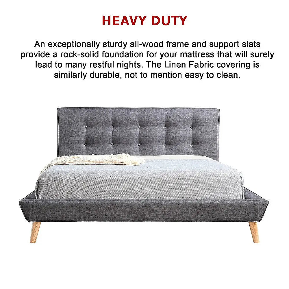 Queen Linen Fabric Deluxe Bed Frame Grey - Furniture > Bedroom > Beds & Bed Frames