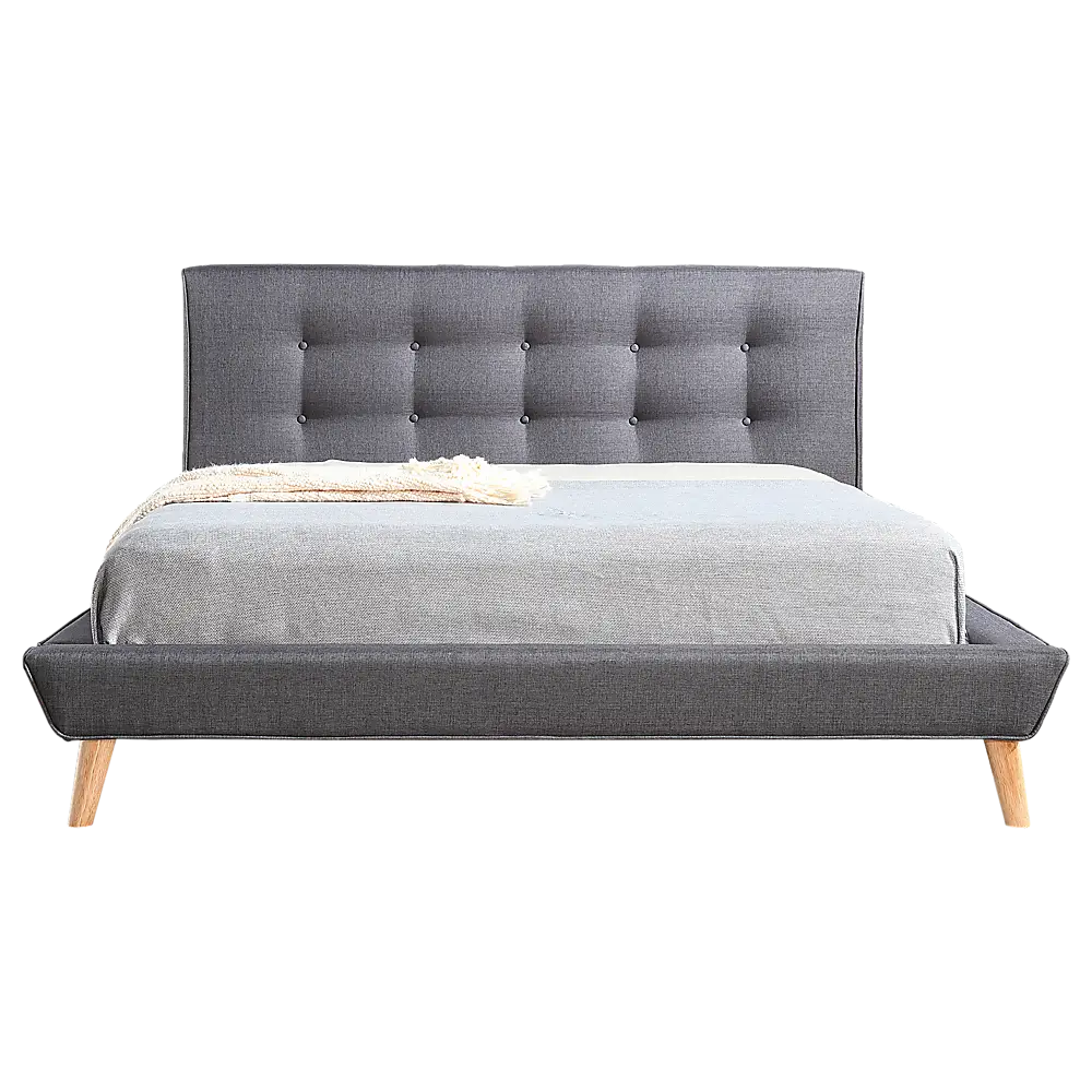 Queen Linen Fabric Deluxe Bed Frame Grey - Furniture > Bedroom > Beds & Bed Frames