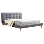 Queen Linen Fabric Deluxe Bed Frame Grey - Furniture > Bedroom > Beds & Bed Frames