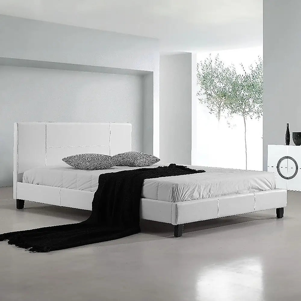 Queen PU Leather Bed Frame White - Furniture > Bedroom