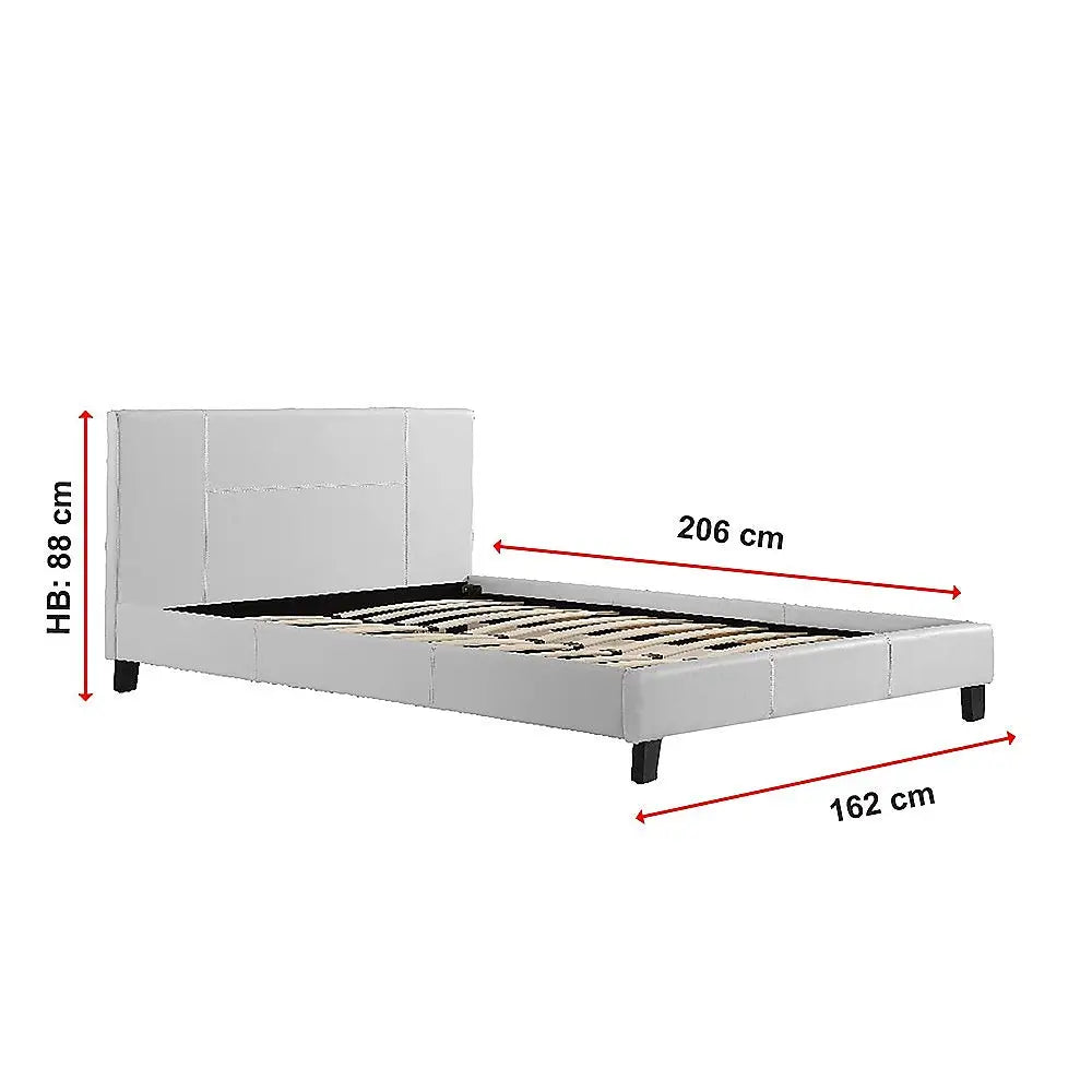 Queen PU Leather Bed Frame White - Furniture > Bedroom