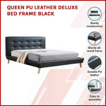 Queen PU Leather Deluxe Bed Frame Black - Furniture > Bedroom