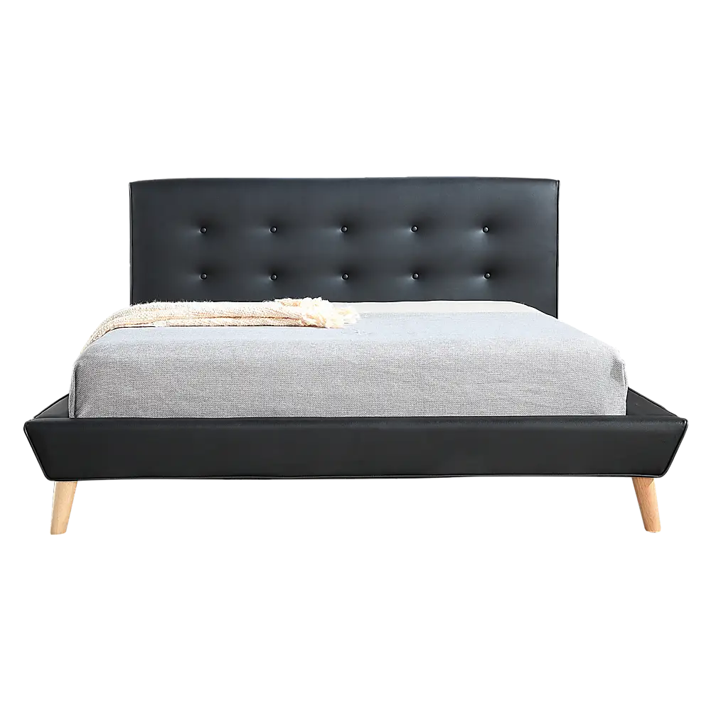 Queen PU Leather Deluxe Bed Frame Black - Furniture > Bedroom